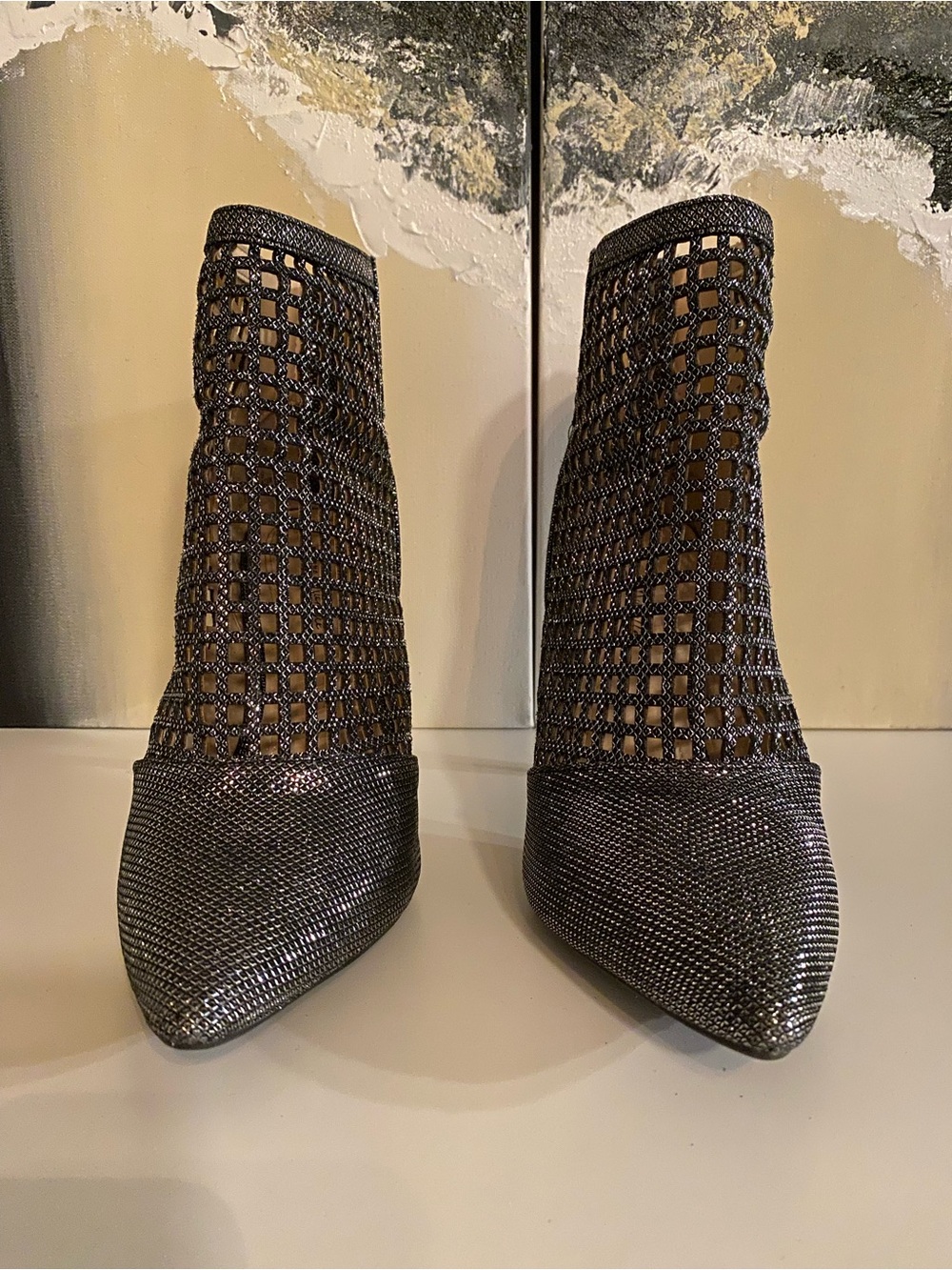 Black Mesh Pointed-Toe Ankle Boot Booties - Picture 4 of 6